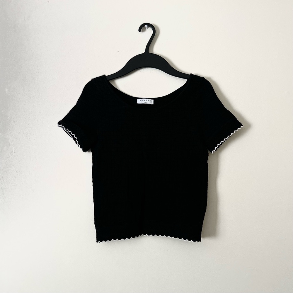 Sandro Black Short Sleeve Tee with White Trim